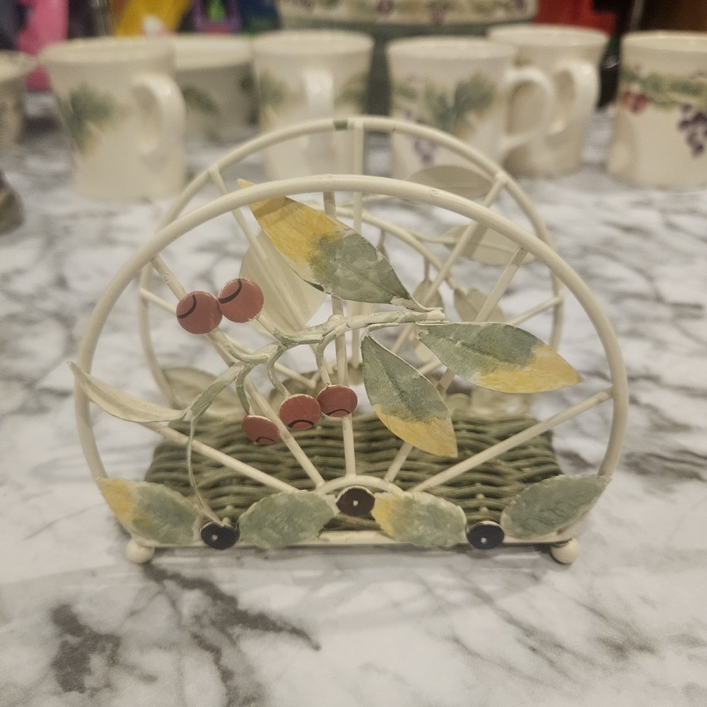 Vintage Grape‎ & Leaf Metal Napkin Holder | Farmhouse Kitchen Decor